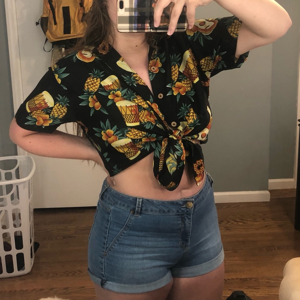 polyester pineapple button up shirt